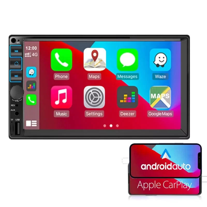 Car Radio 7'' 2 Din Stereo Receiver Bluetooth, Microphone, Mirror Link, Display, , Touch Screen Support Apple Carplay , Android Auto