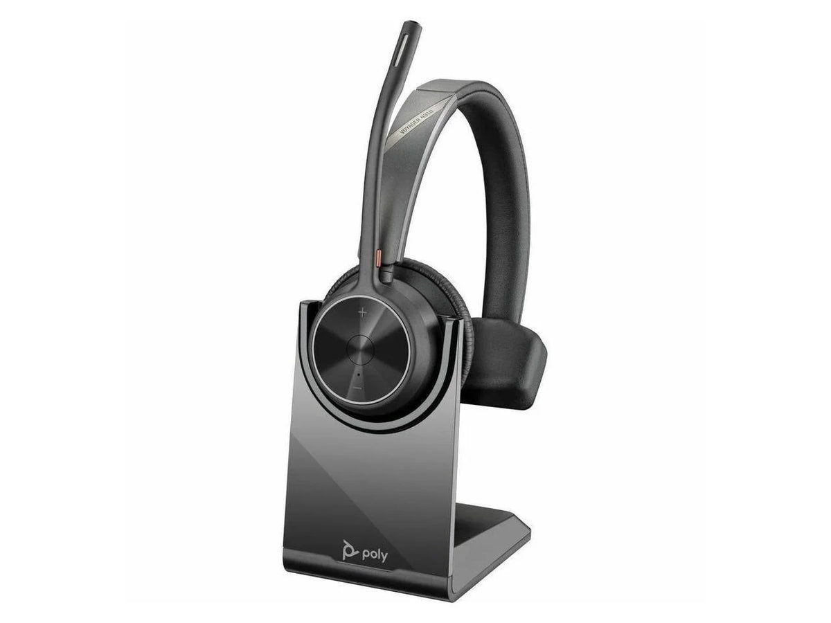 Poly Voyager 4310 - Headset with Charge Stand - Siri, Google Assistant - Mono - Wireless - Bluetooth - 298.6 ft - 20 Hz - 20 kHz - Over-the-head, On-ear - Monaural - Ear-cup - Electret Condense...