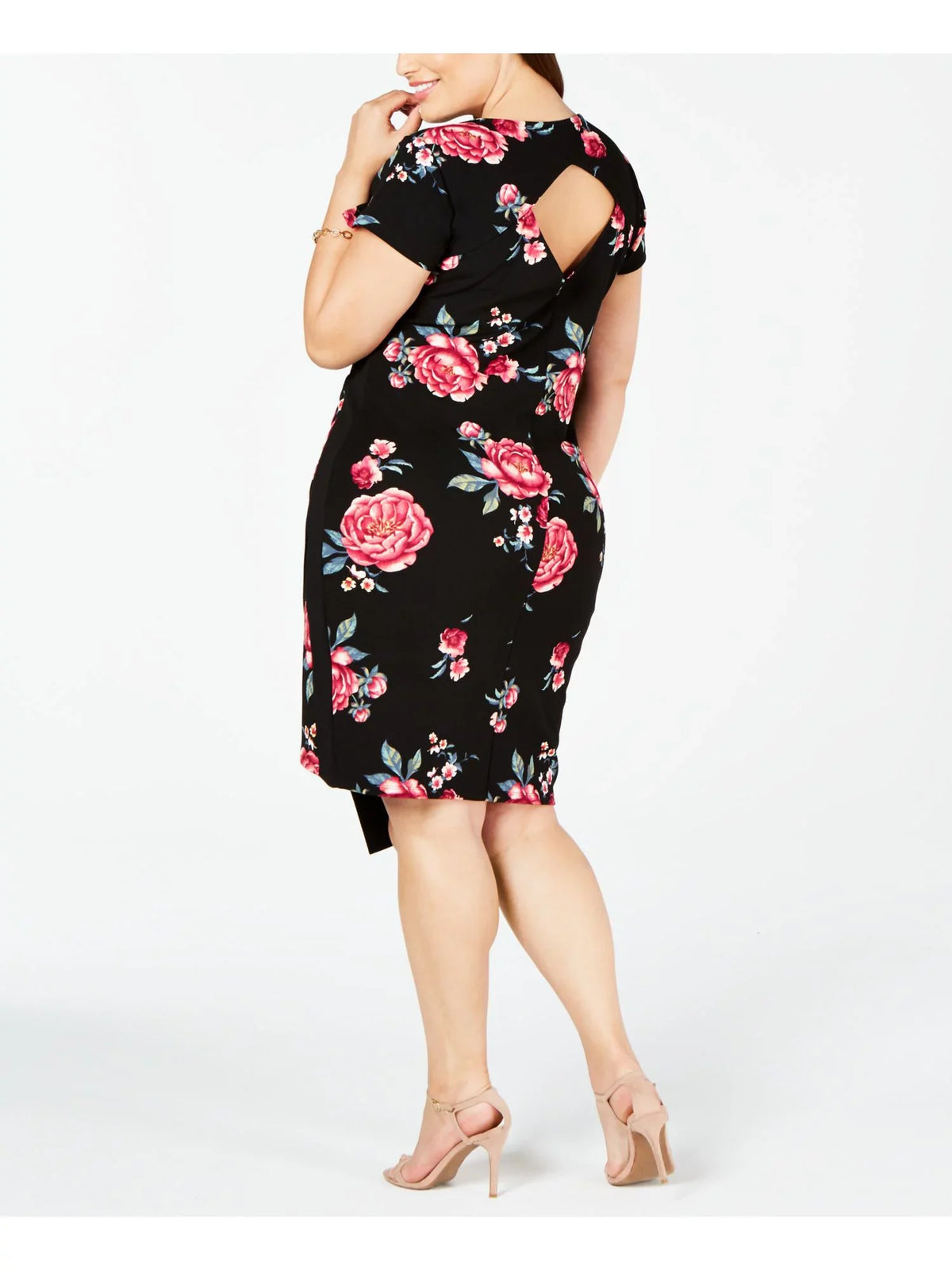 $49 Womens New Black Floral Short Sleeve Body Con Dress 3X Plus +