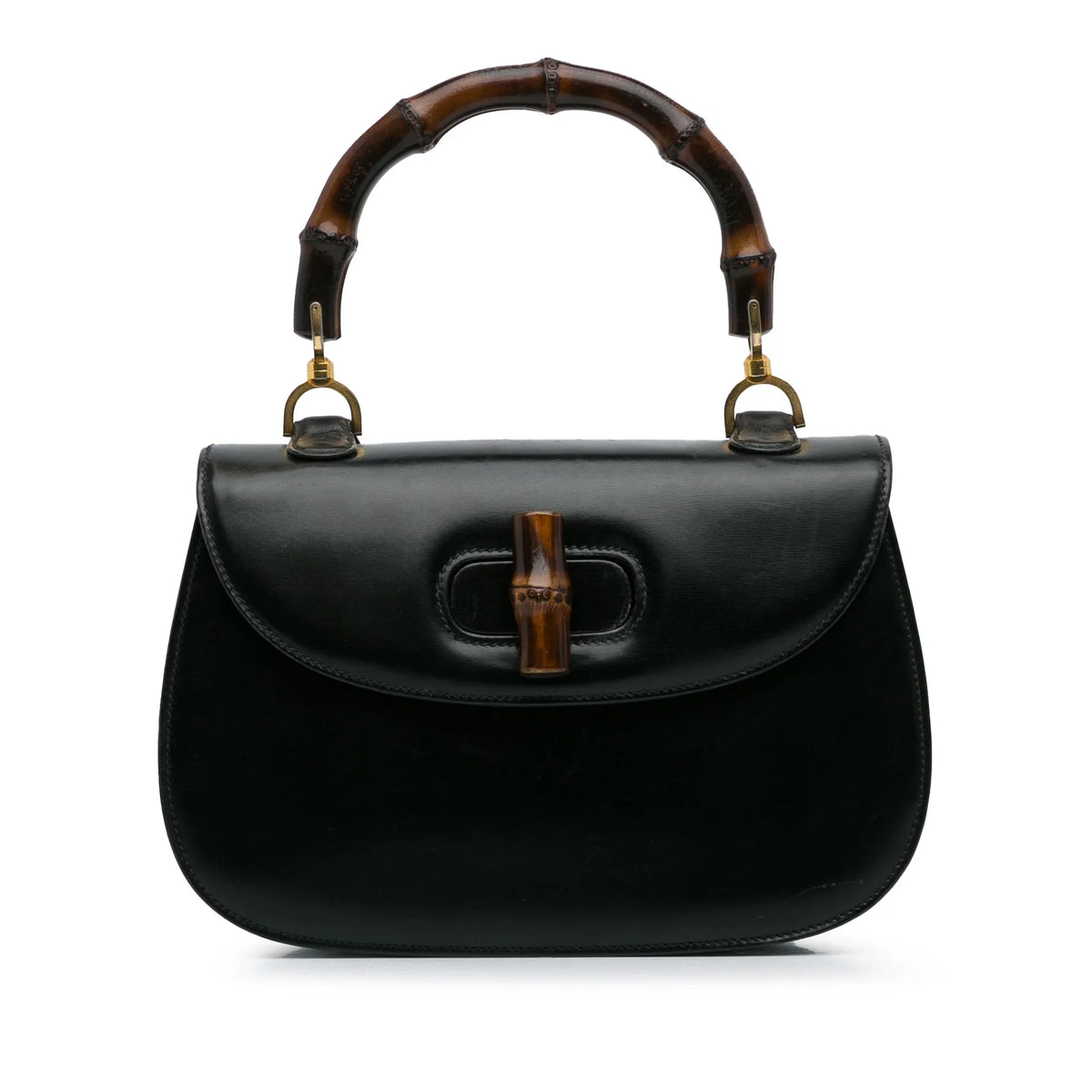 Pre-Owned Authenticated Gucci Bamboo Night Calf Leather Black Handbag Top HandleBag Unisex (Good)