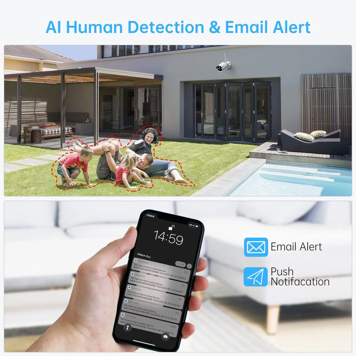 3MP Wireless Security Camera Systems No Hard Drive,  4PCS 8 Channel WiFi Surveillance  Kits, Indoor Outdoor  Cameras,  Camera System,Night Vision, Human Detection with Audio