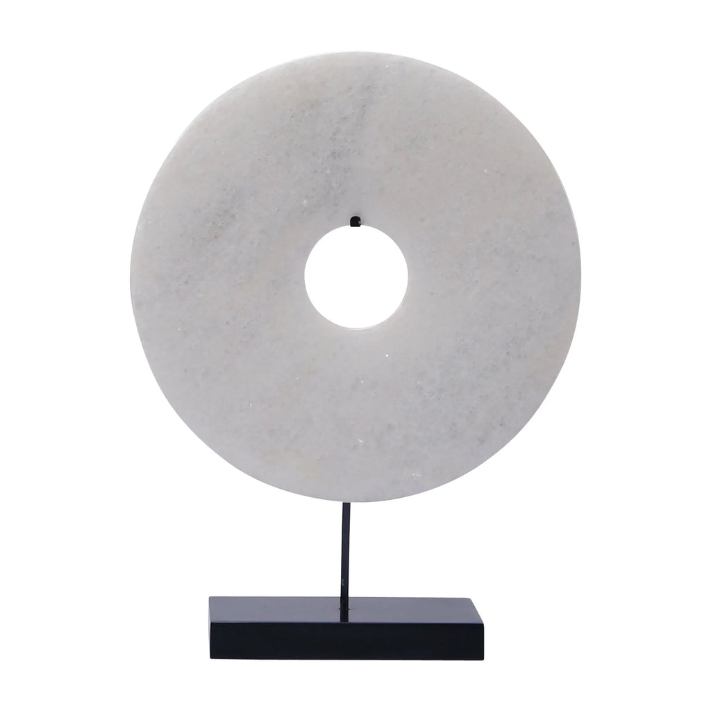 Artissance  Jade Disk Statue With Base, 16 Inch Tall, White - 16 inch