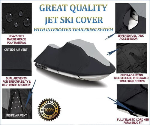 '-      Cover Compatible for  Wave Runner  760 1997-2000 Jet Ski  Trailerable Cover Black/Grey 2 Seater