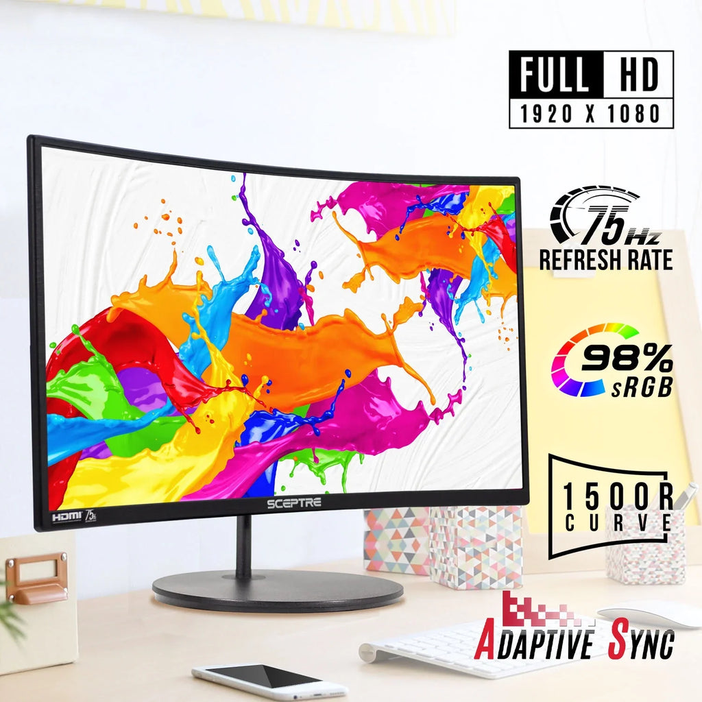 Sceptre -1920R 24" Curved 75Hz Gaming  Monitor Full  1080P  DisplayPort  Speakers Ultra Thin Metal Black