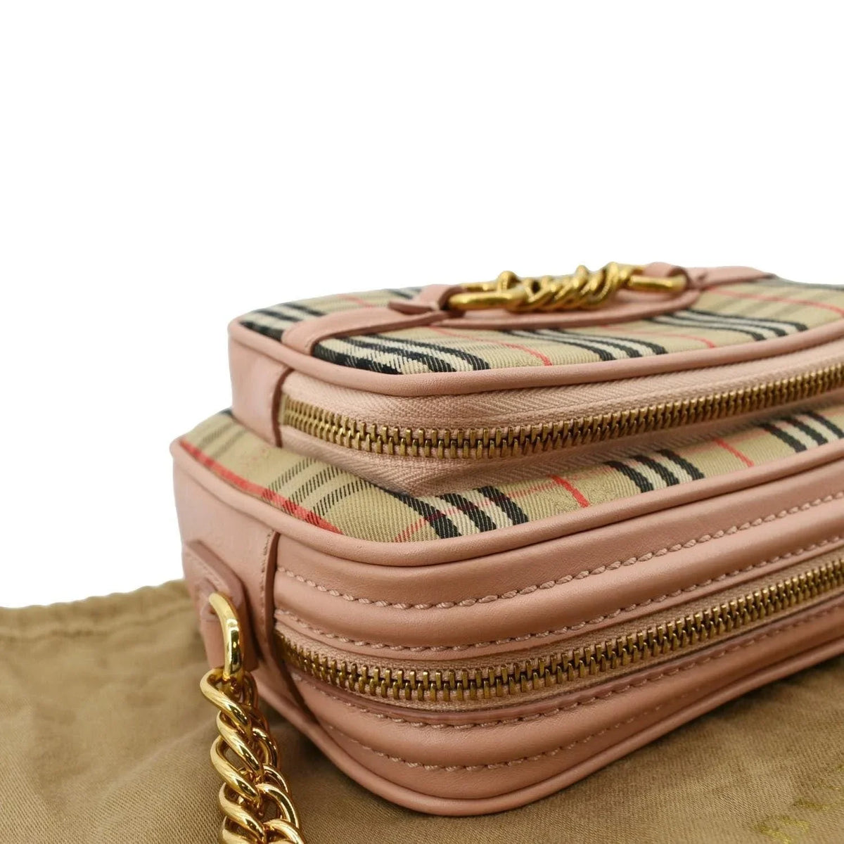 Pre-owned  1983 Knight Check Link Crossbody Camera Bag Light Pink
