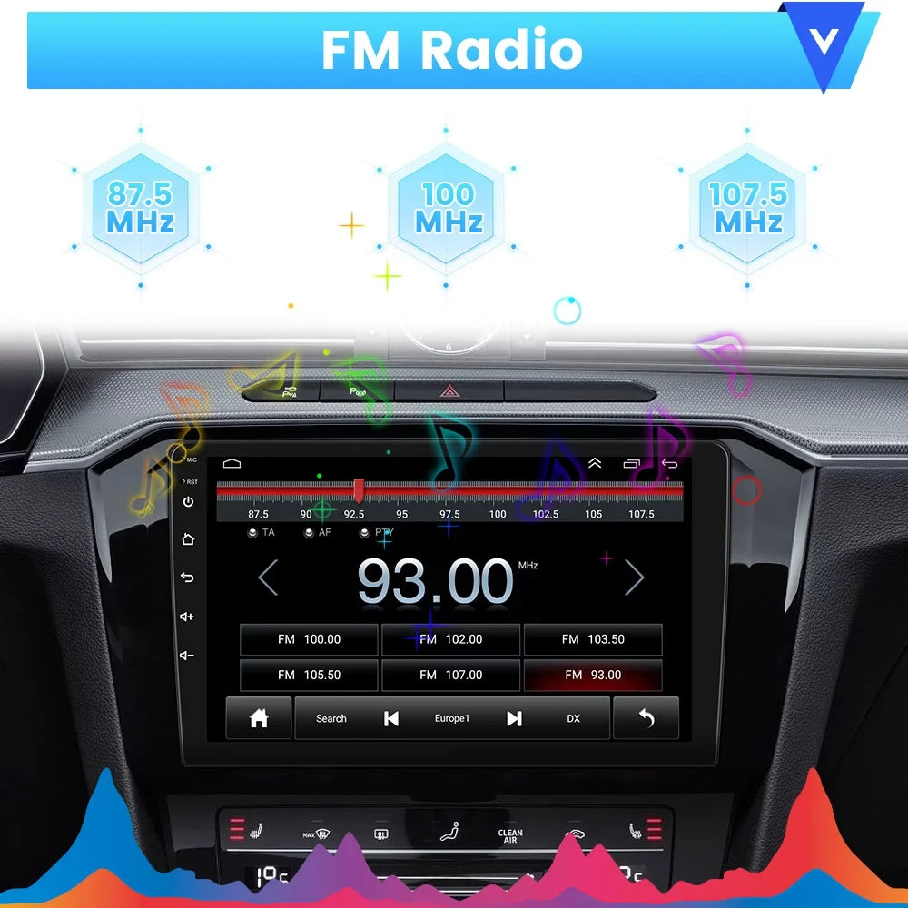 Podofo 2+64G Universal 9'' Double Din Car Stereo Radio Wireless Carplay Android Auto Mirror Link Touch Screen 1080P Car Multimedia Player Bluetooth    , Microphone& Backup Camera