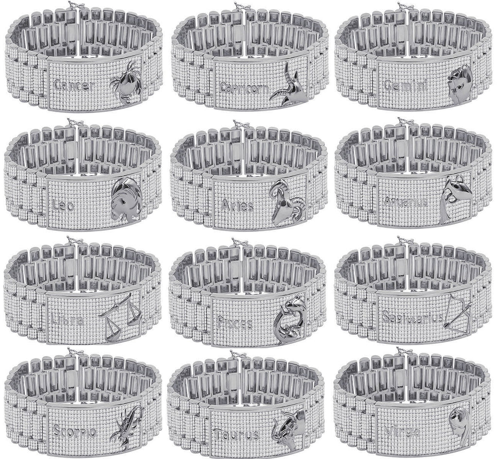 Zodiac Sign Leo Lion 14K White Gold Finish Simulated Diamond Mens Link Bracelet 8.5''