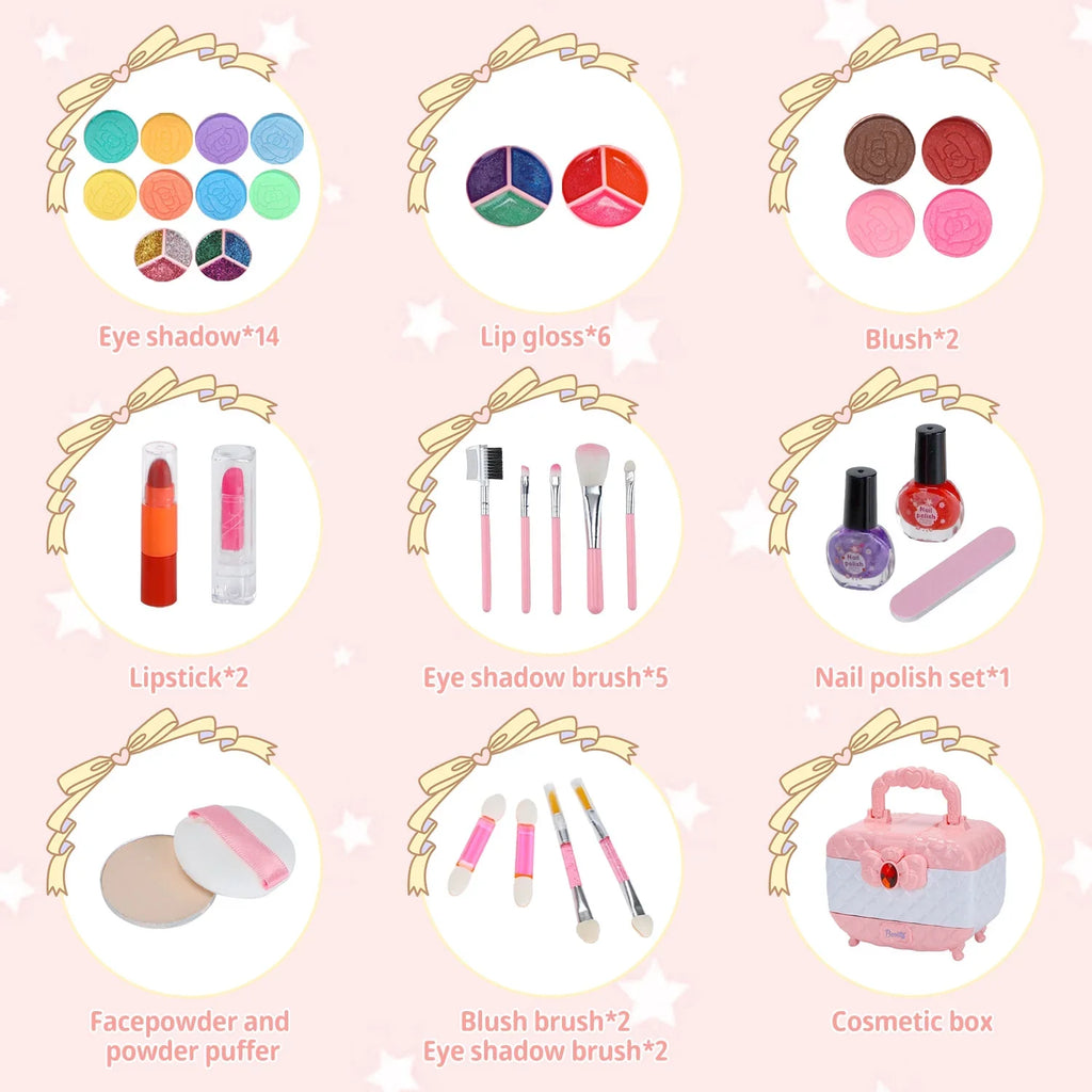 Kids Makeup Kit for Girl 42 Pcs Washable Toddler Makeup Kit, Girl Toys Real Cosmetic Makeup Set, Safe & Non-Toxic Frozen Makeup Set for 3-12 Year Old Kids Christmas & Birthday Gift (Pink)
