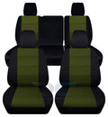 '-Designshields Fits 2013-2018 Jeep Wrangler  4-Door Cotton Seat Covers:Black and Hunter Green - Front & Rear Split Bench