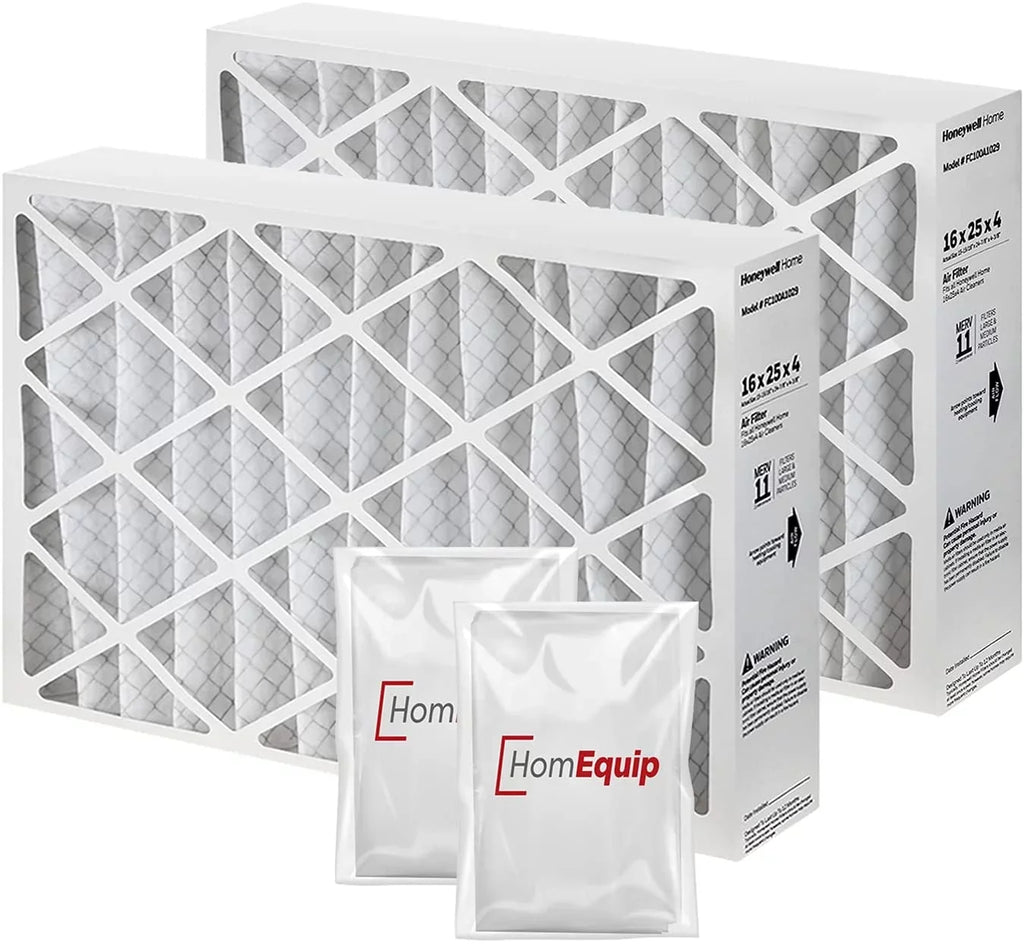 Honeywell  Furnace Filters, 16 x 25 x 4 Air Filter Replacement Merv 11 Filter Media with Homequip Disposal Bag (2 Pack)