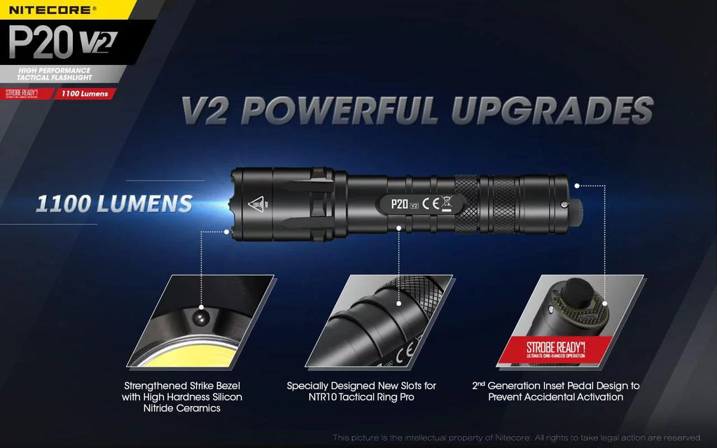 Combo: Nitecore   Tactical  Flashlight -  -  - 1100 Lumens w/ Battery,  Charger +Free Eco-Sensa  Cord