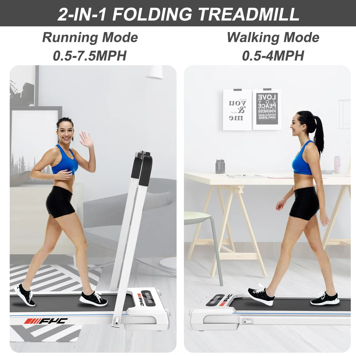 ikayaa  2 in 1 Under Desk Treadmill - 2.5  Folding Treadmill for Home, Installation-Free Foldable Treadmill Compact Electric Running Machine, Remote Control &  Display Walking Running Joggi