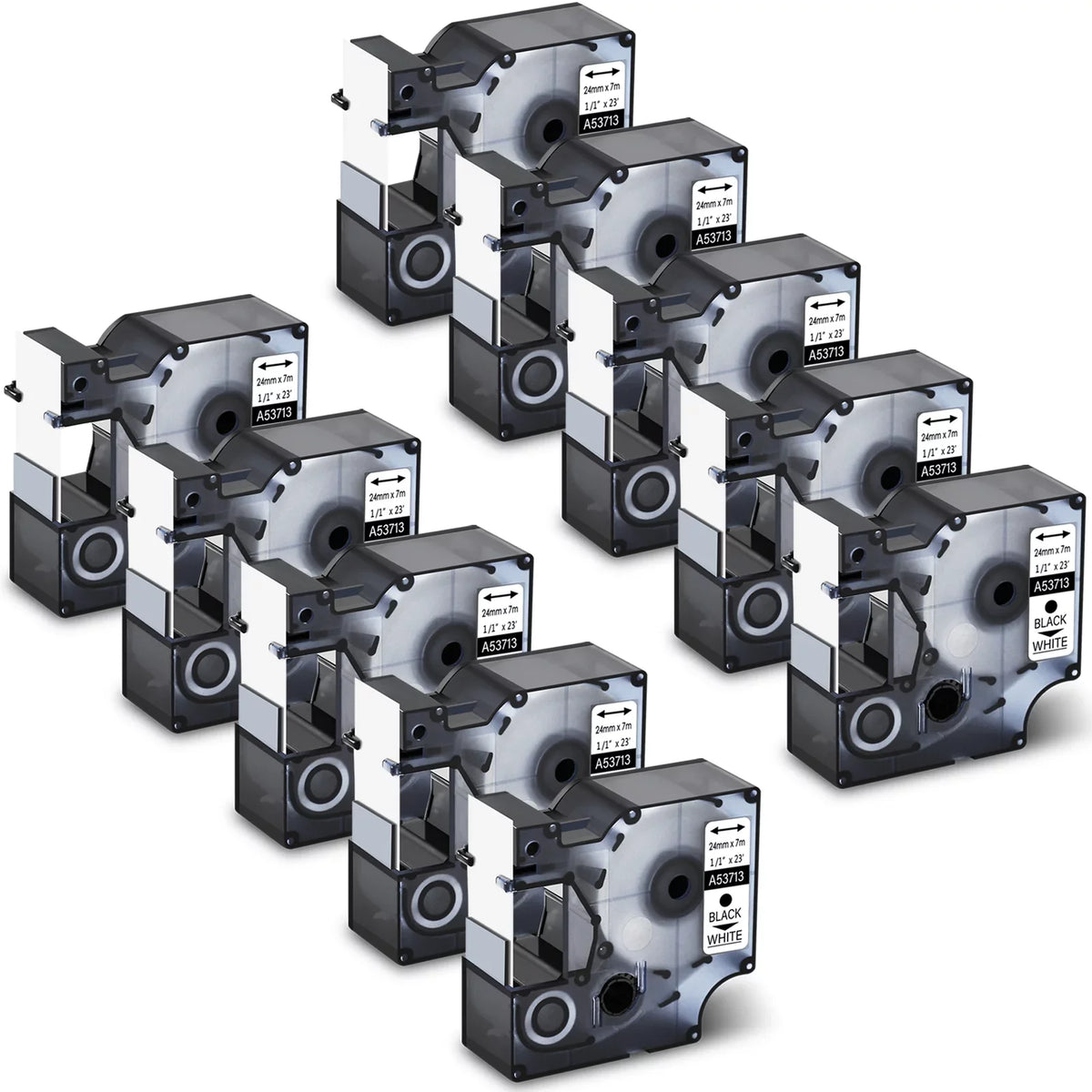10PK Compatible for   Label Tape 53713  24mm 7m Black on White for LabelManager 450 450D Label Maker