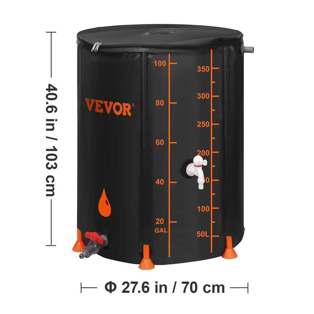 Collapsible Rain Barrel, 100 Gallon Large Capacity,  Rainwater Collection System Including Spigots and Overflow Kit, Portable Water Tank Storage Container