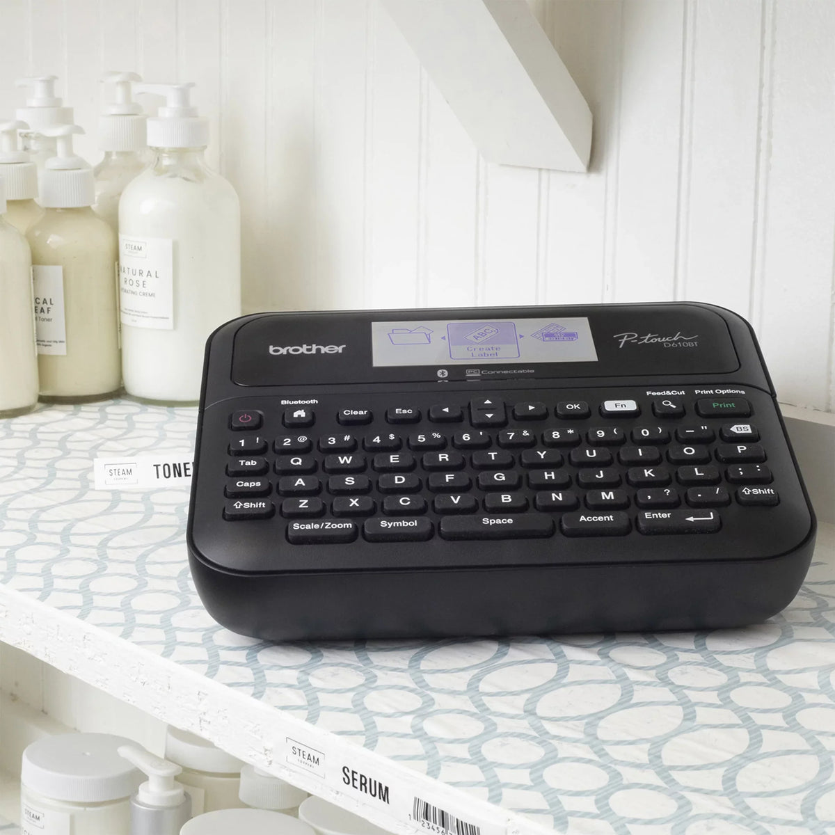 Brother -touch Business Professional Connected Label Maker - with Bluetooth® Connectivity, includes carry case and 4m Black Print on Clear Sample Label Tape ~1/2” (12mm).