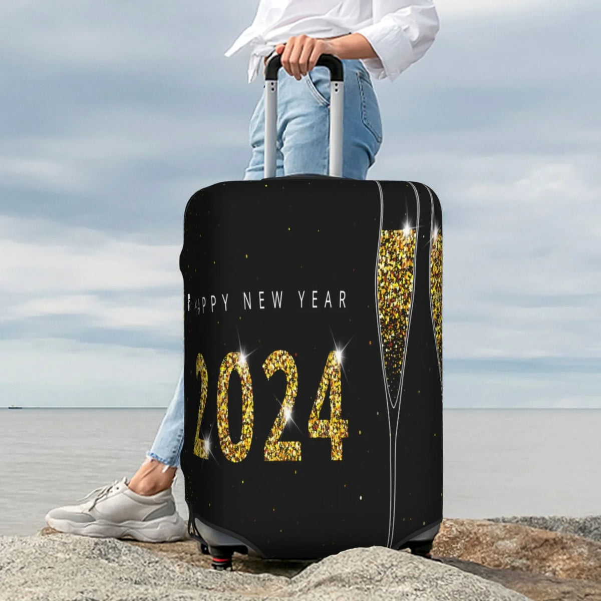 Haiem Happy New Year 2024 (2) Luggage Cover,Durable, Washable Suitcase Protector With Anti-Scratch Technology - Keep Your Luggage Looking New Medium