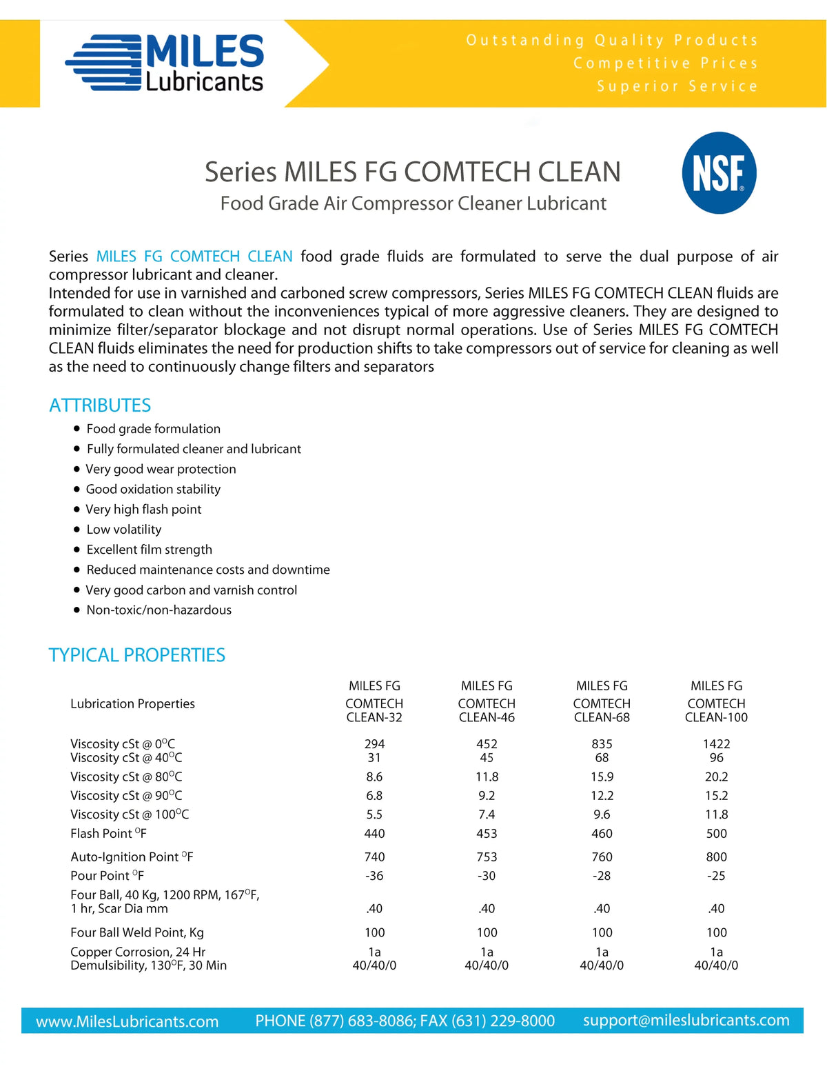 Miles Fg Comtech Clean  46 Food Grade Synthetic Rotary Compressor Fluid 4*1 Gallon Case
