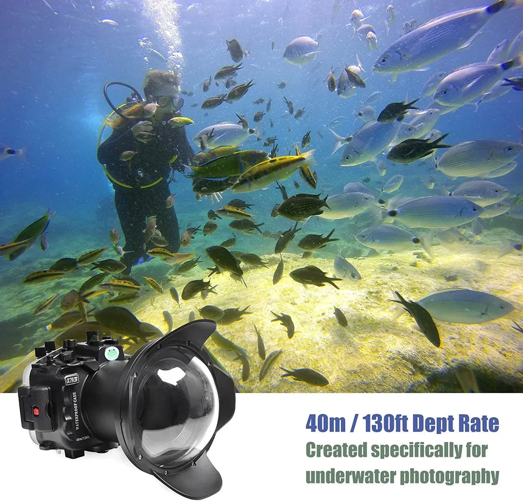 Seafrogs [40M/130FT] Underwater Housing Waterproof Case w/ 6 Inch Dome Port Kit for Sony    -7R  Compatible with Sony  16-35mm /4 28-70mm .5-5.6, 12-24mm   Lens-Black