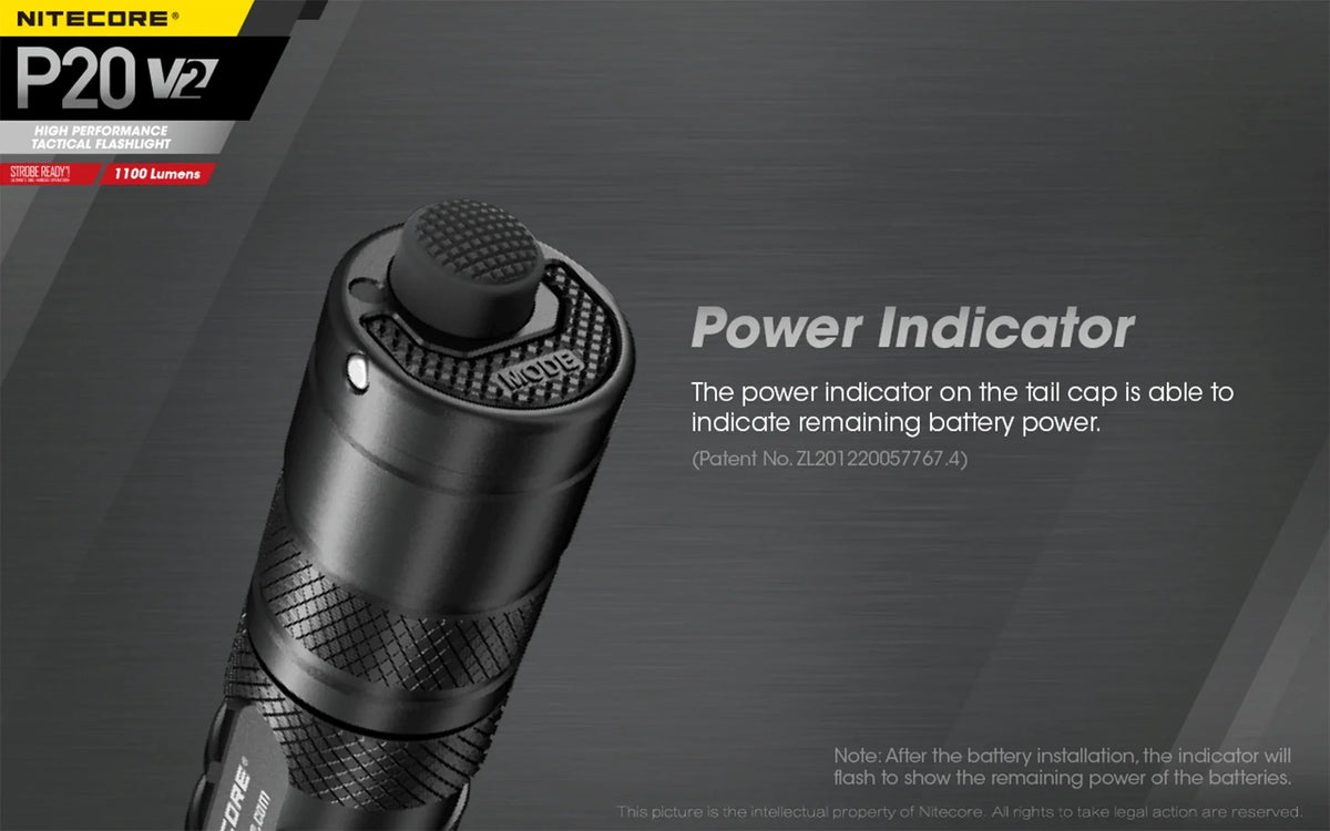 Combo: Nitecore   Tactical  Flashlight -  -  - 1100 Lumens w/ Battery +2x Free Eco-Sensa  Batteries