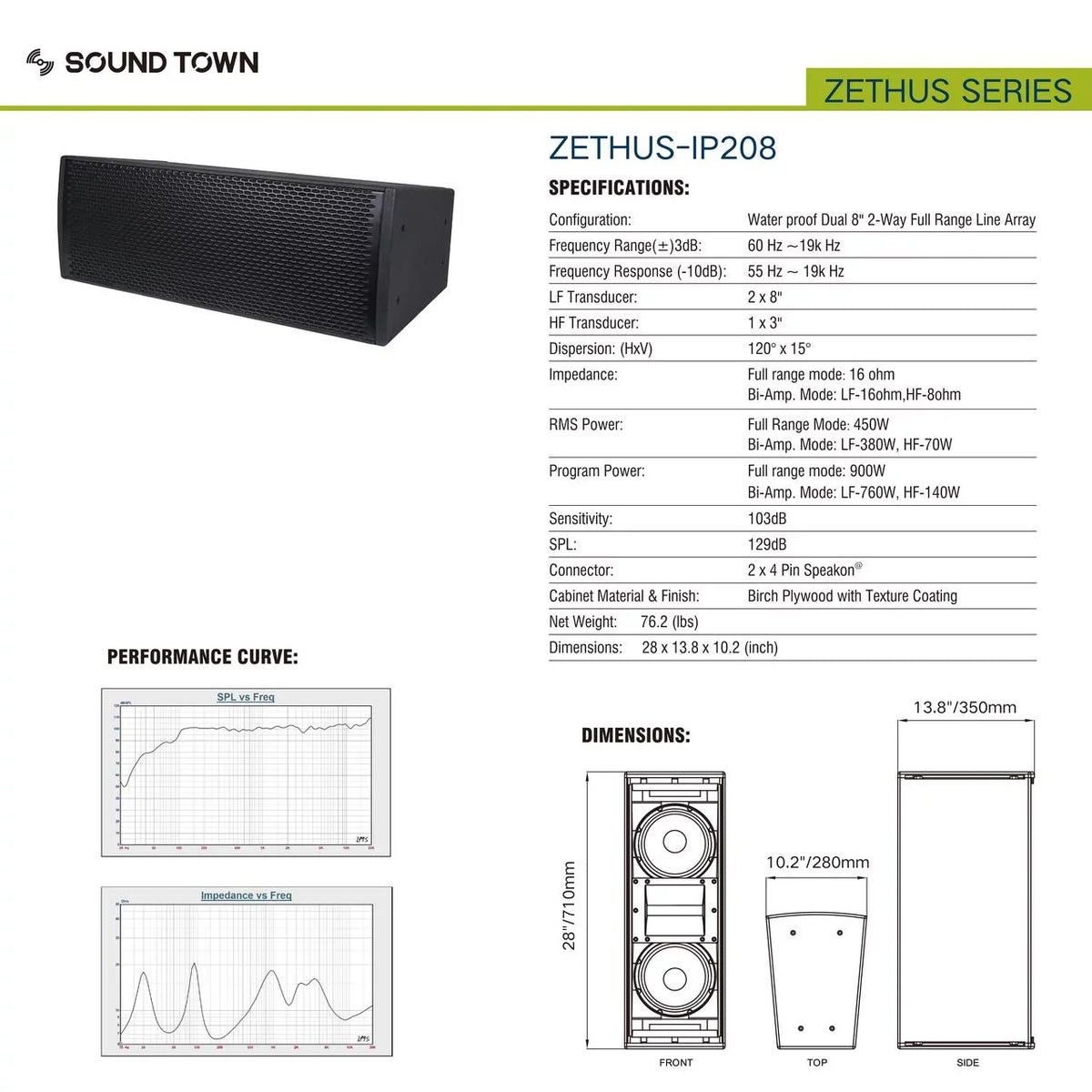 Sound Town All-Weather 4 x Dual 8” Water-Resistant Passive Line Array System with 3” Titanium Compression Drivers, Full Range/Bi-amp Switchable, Black (-)