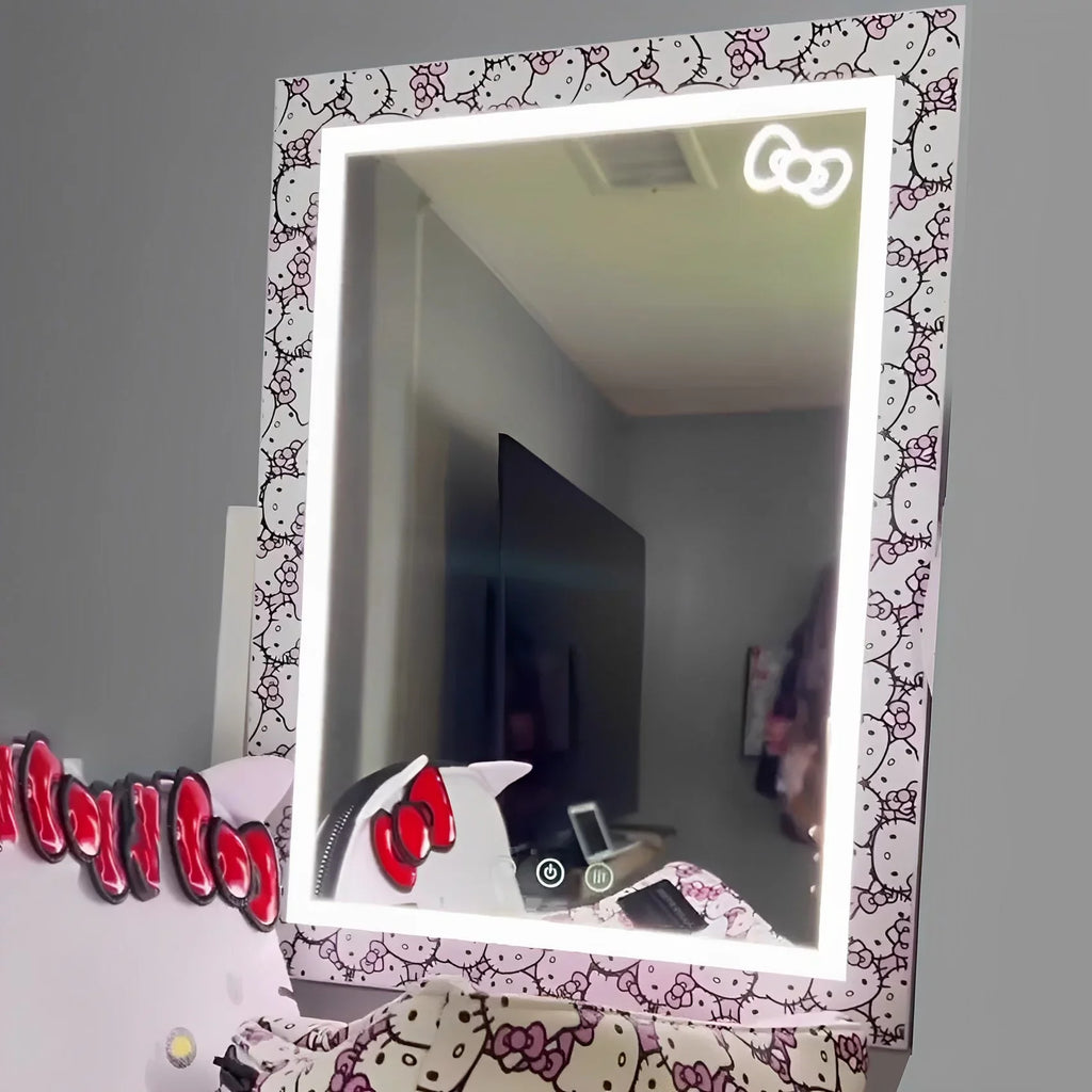 Impressions Vanity Hello Kitty Cute Tri Tone  Makeup Mirror, Lighted Vanity Mirror with Lights and 3X Magnification, 360 Degree Swivel Mirror with Touch and Iron Quality Frame (White)