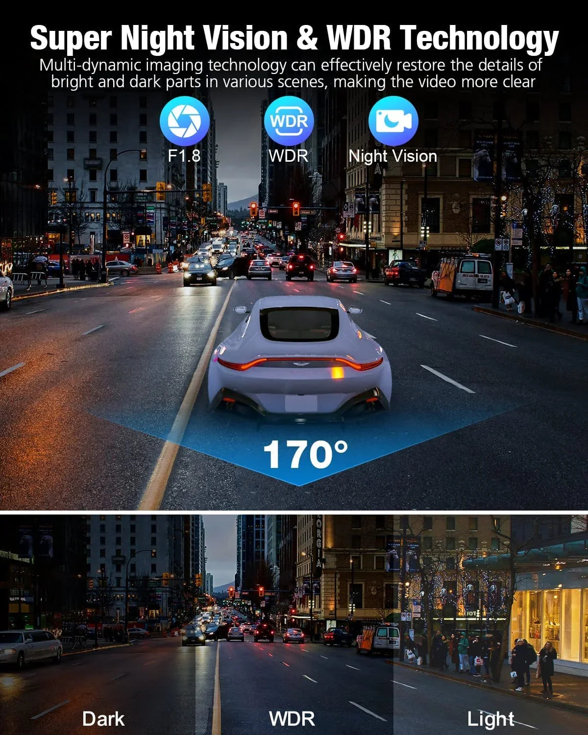 Dash Cam Front and Rear 4K/2K/1080P+1080P 5G WiFi  for Cars with Free 64G  Card, Night Vision, 24h Parking Mode,170°Wide, -Sensor, Loop Recording,