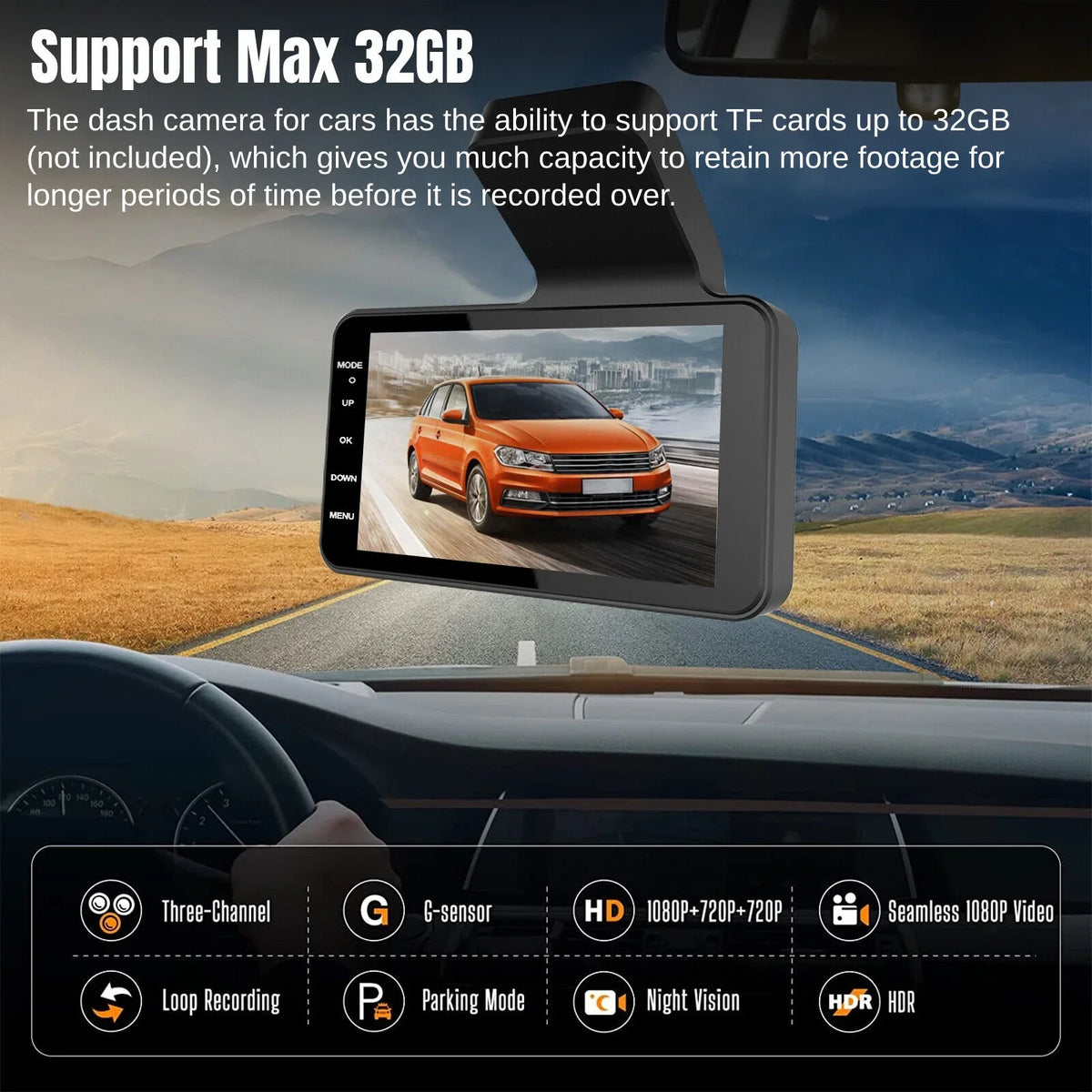 Dual Lens Car  Dash Cam Video Recorder -Sensor 1080P Front And Rear Camera