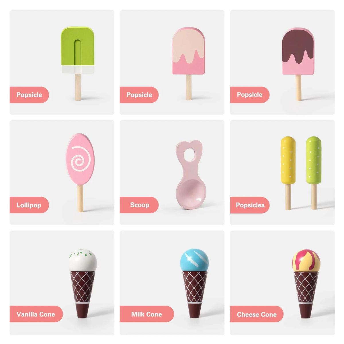 Wooden Ice Cream Cart Toys for Kids, Toddlers Pretend Play Food Truck, Gift for Girls and Boys 3 Years & Up