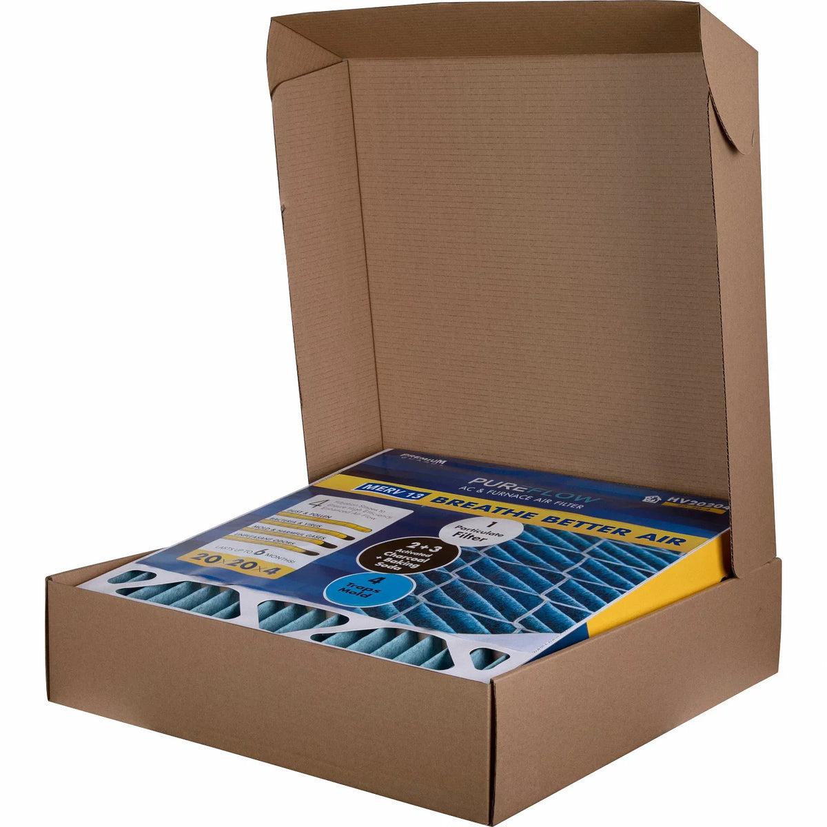 PureFlow , Home Furnace Air Filter 20x20x4, with 4 Layers of Advanced Filtration Technology, -13 Pack-of-2