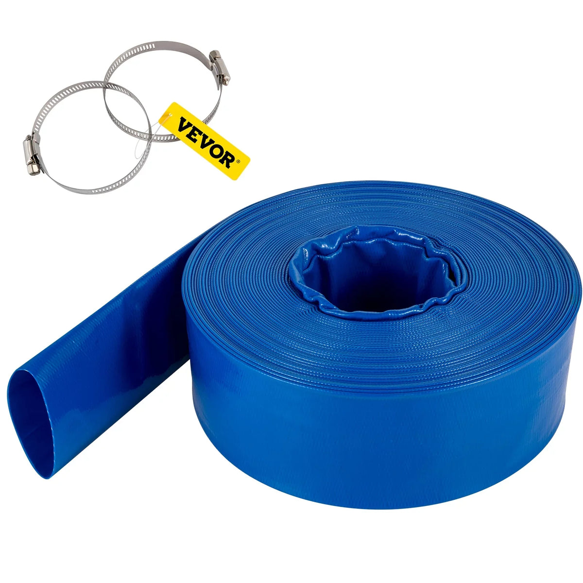 Discharge Hose, 3" x 105',  Fabric Lay Flat Hose, Heavy Duty Backwash Drain Hose with Clamps, Weather-proof & Burst-proof, Ideal for Swimming Pool & Water Transfer, Blue