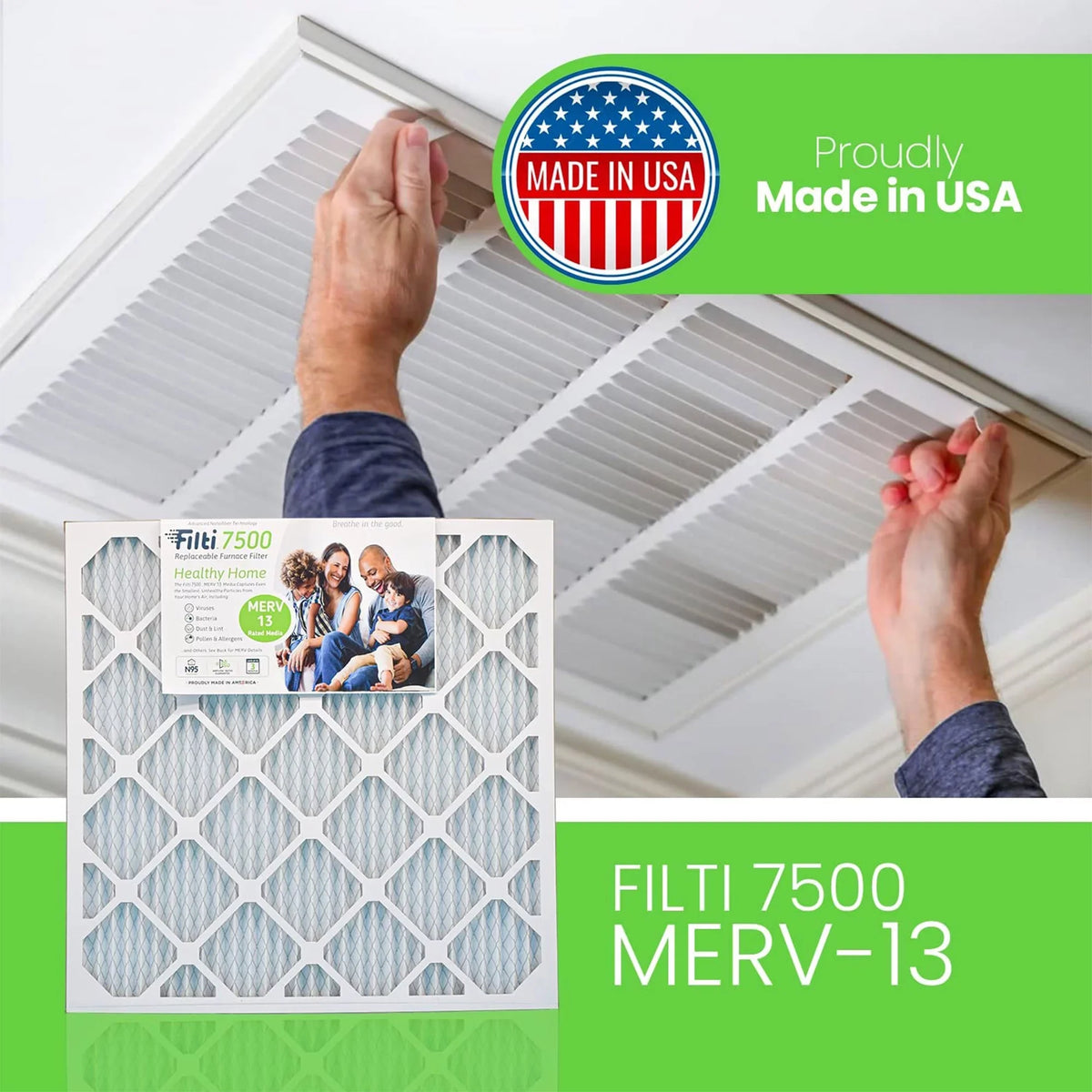 Filti 7500 Pleated Home  Furnace 20x20x2  13 Air Filter (2 Pack)
