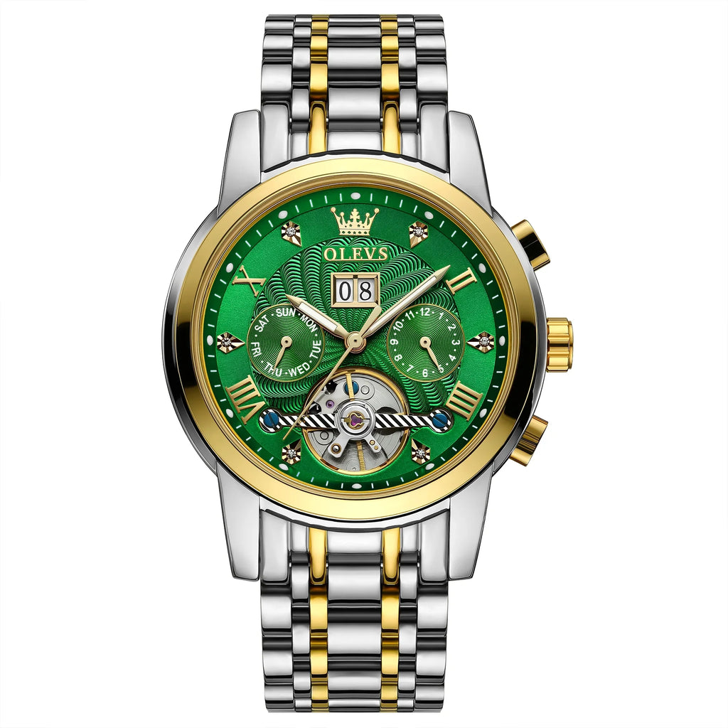 Automatic Watches for Men Luxury Business Dress Mens Watches Diamond Skeleton Self-Winding Stainless Steel Band